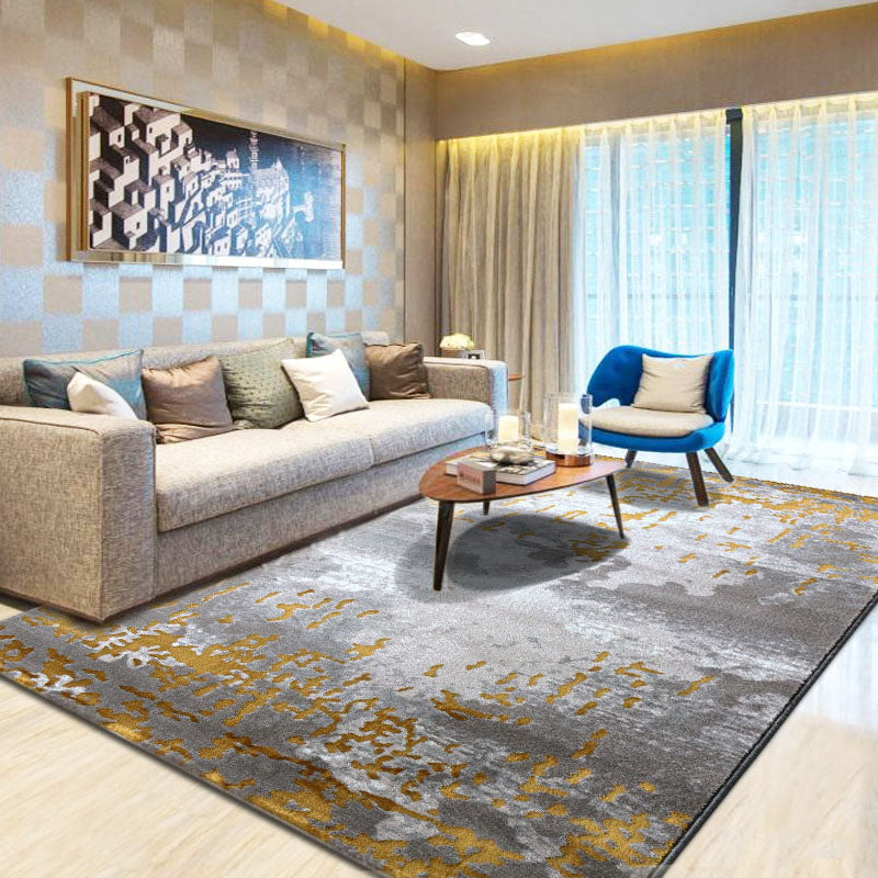 Yellow Abstract Print Rug Cotton Blend Modern Indoor Rug Anti-Slip Backing Easy Care Washable Area Carpet for - view 2