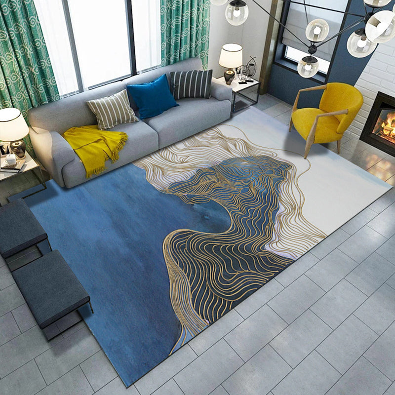 Artistic Geometric Abstract Line Rug Multicolor Modern Carpet Synthetics Anti-Slip Backing Pet-Friendly Rug for Great Room Royal Blue Clearhalo 'Area Rug' 'Modern' 'Rugs' Rug' 2316995