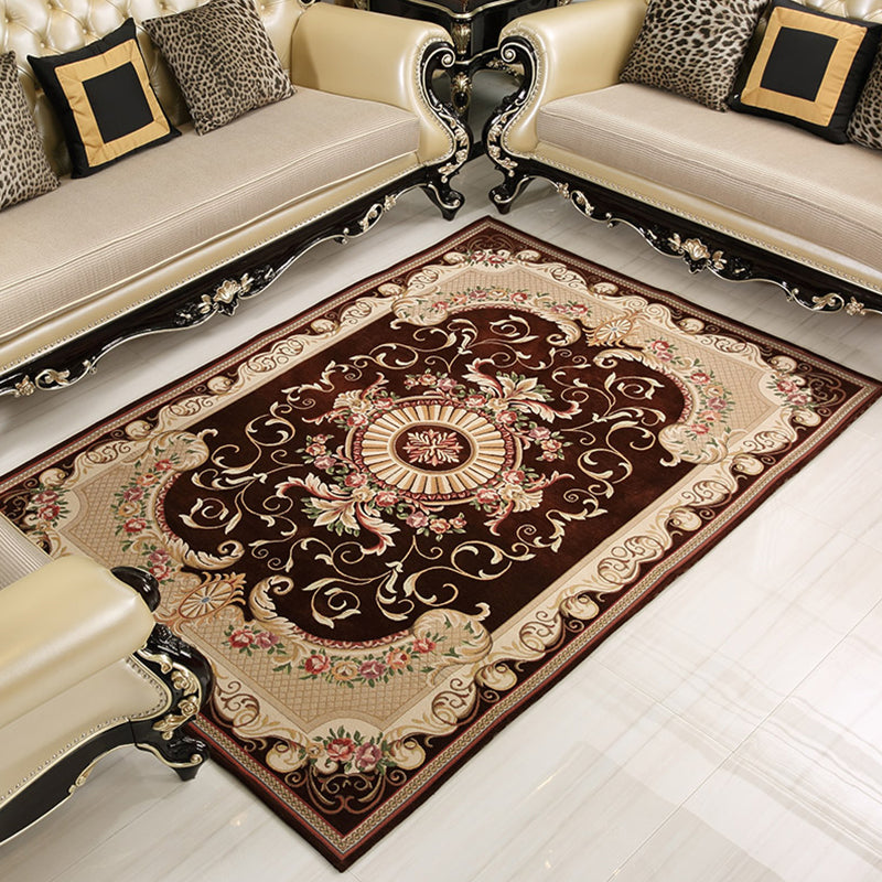 Shabby Chic Flower Rug Multi Colored Synthetics Area Carpet Non-Slip Backing Stain-Resistant Washable Area Rug for Parlor Dark Coffee Clearhalo 'Area Rug' 'Rugs' 'Vintage' Rug' 2325803