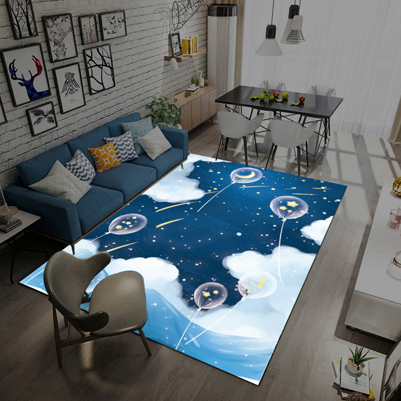 Trendy Living Room Rug Multi-Color Space Patterned Indoor Rug Synthetics Anti-Slip Backing Pet Friendly Carpet Denim Blue Clearhalo 'Area Rug' 'Rug' 2392250