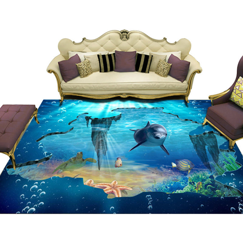 Novelty 3D Ocean Printed Rug Multi-Color Polyster Area Carpet Non-Slip Backing Easy Care Area Rug for Living Room