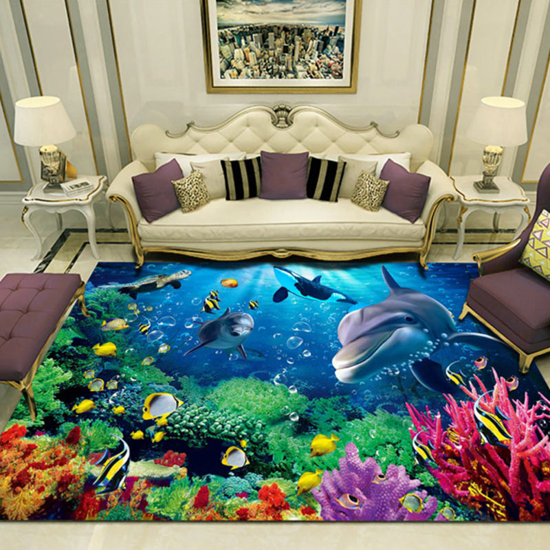 Novelty 3D Ocean Printed Rug Multi-Color Polyster Area Carpet Non-Slip Backing Easy Care Area Rug for Living R - view 3