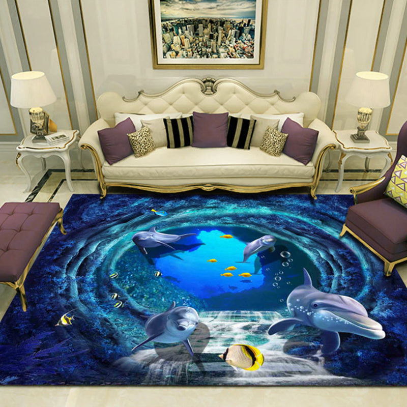 Novelty 3D Ocean Printed Rug Multi-Color Polyster Area Carpet Non-Slip Backing Easy Care Area Rug for Living R - view 4