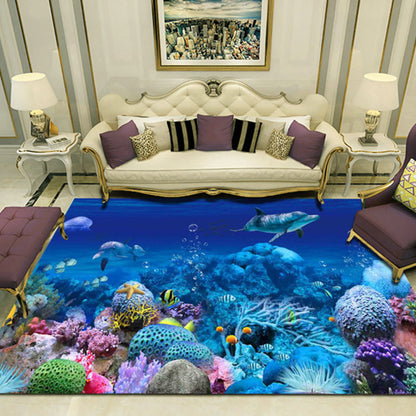 Novelty 3D Ocean Printed Rug Multi-Color Polyster Area Carpet Non-Slip Backing Easy Care Area Rug for Living Room