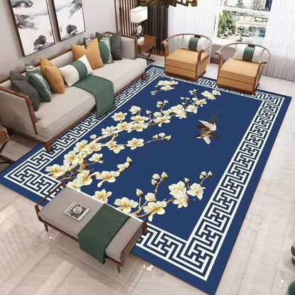 Chinese Floral Print Rug Multi-Color Synthetics Area Carpet Non-Slip Backing Easy Care Washable Indoor Rug for Parlor - Dark Blue - Clearhalo - 'Area Rug' - 'Rug' - 2393391