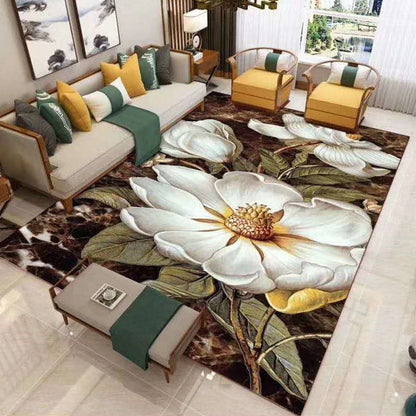 Chinese Floral Print Rug Multi-Color Synthetics Area Carpet Non-Slip Backing Easy Care Washable Indoor Rug for Parlor - White - Clearhalo - 'Area Rug' - 'Rug' - 2393393