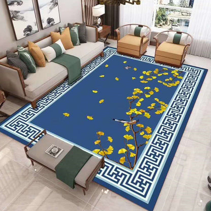 Chinese Floral Print Rug Multi-Color Synthetics Area Carpet Non-Slip Backing Easy Care Washable Indoor Rug for Parlor - Yellow-Blue - Clearhalo - 'Area Rug' - 'Rug' - 2393396