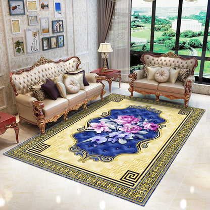 Chinese Floral Print Rug Multi-Color Synthetics Area Carpet Non-Slip Backing Easy Care Washable Indoor Rug for Parlor - Blue - Clearhalo - 'Area Rug' - 'Rug' - 2393398