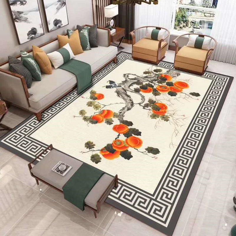 Chinese Floral Print Rug Multi-Color Synthetics Area Carpet Non-Slip Backing Easy Care Washable Indoor Rug for Parlor - Orange - Clearhalo - 'Area Rug' - 'Rug' - 2393399