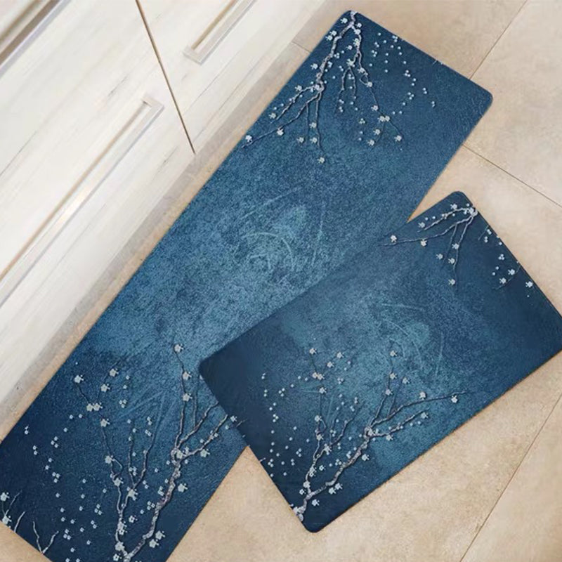 Chinoiserie Floral Printed Rug Multi-Colored PVC Area Carpet Non-Slip Backing Pet Friendly Indoor Rug for Bedroom - Blue - Clearhalo - 'Area Rug' - 'Rug' - 2393411
