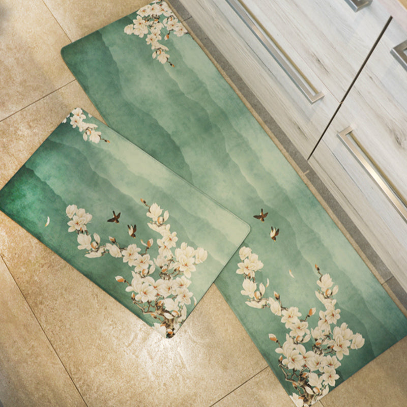 Chinoiserie Floral Printed Rug Multi-Colored PVC Area Carpet Non-Slip Backing Pet Friendly Indoor Rug for Bedroom - Lake Green - Clearhalo - 'Area Rug' - 'Rug' - 2393422