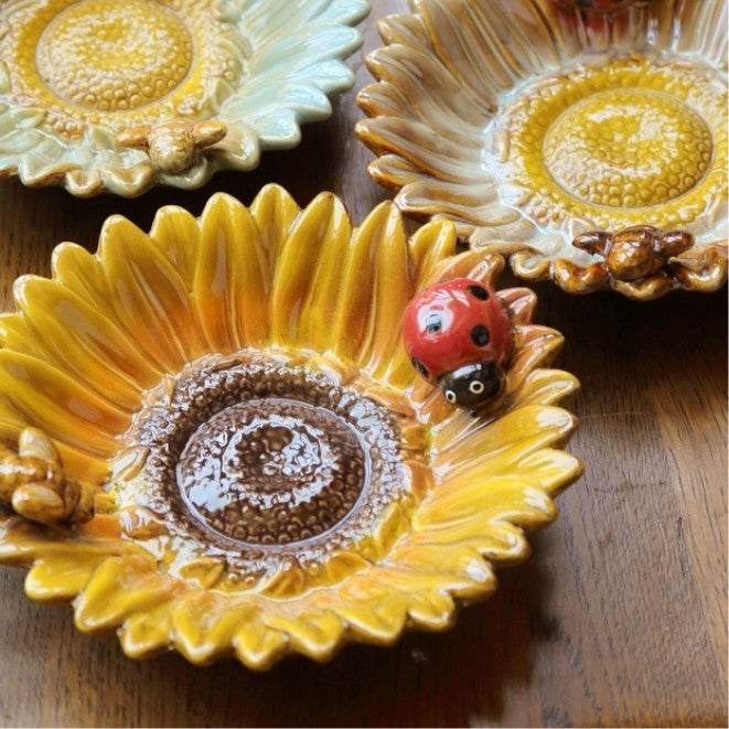 Feblilac Sunflower Ceramic Ashtray Dessert Plate Soap Tray