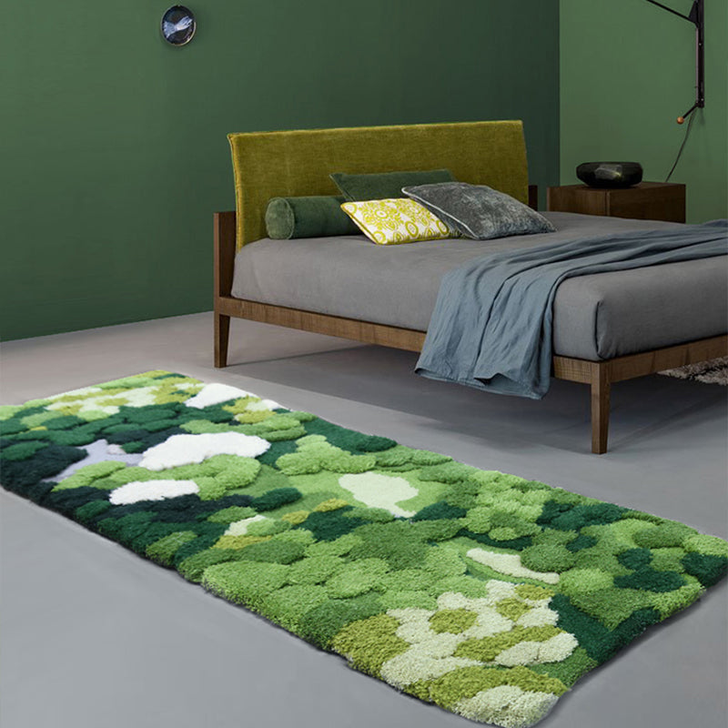 Green Novelty Rug Lamb Wool Plant Printed Area Carpet Pet Friendly Easy Care Handmade Indoor Rug for Decor