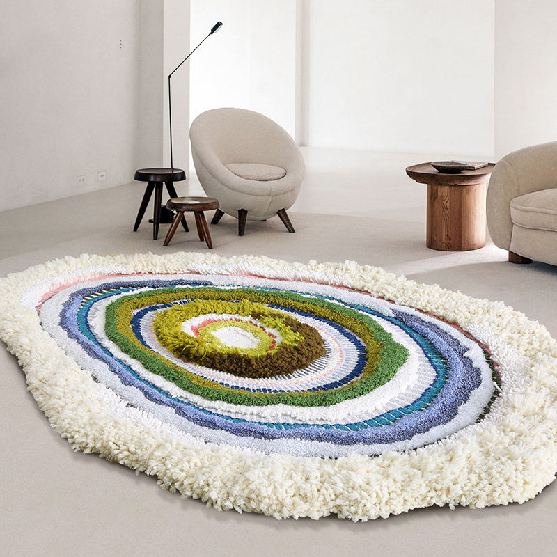 Blue Decoration Rug Nordic Geometric Printed Indoor Rug Lamb Wool Pet Friendly Handmade Area Carpet - Blue - 2' x 3'3" - Clearhalo - 'Area Rug' - 'Rug' - 2434998