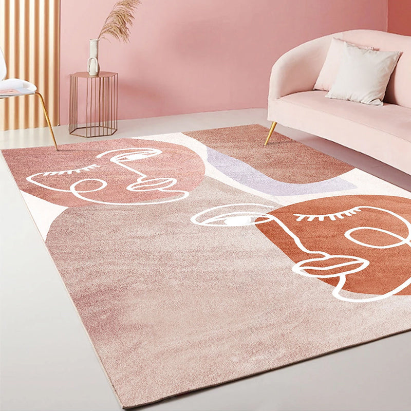 Minimalist Hand Printed Rug Multi Color Polyster Area Carpet Non-Slip Backing Stain-Resistant Easy Care Indoor Rug for Bedroom - Orange Pink - Clearhalo - 'Area Rug' - 'Rug' - 2464008