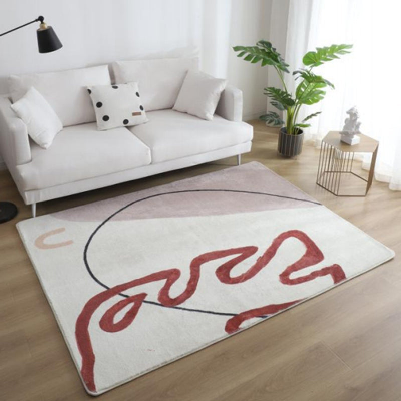 Multi Colored Nordic Rug Polyster Hand Printed Area Carpet Non-Slip Backing Machine Washable Indoor Rug for Living Room - White - Clearhalo - 'Area Rug' - 'Rug' - 2464030