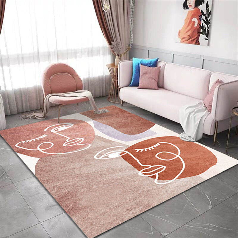 Multi Colored Scandinavian Rug Synthetics Hand Printed Area Carpet Non-Slip Backing Pet Friendly Indoor Rug for Decoration - Pink - Clearhalo - 'Area Rug' - 'Rug' - 2464047