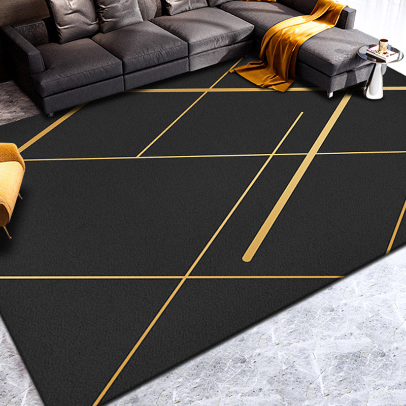 Nordic Geometric Printed Rug Black Cotton Blend Area Carpet Non-Slip Pet Friendly Easy Care Indoor Rug for Parlor
