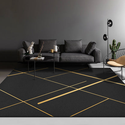 Nordic Geometric Printed Rug Black Cotton Blend Area Carpet Non-Slip Pet Friendly Easy Care Indoor Rug for Parlor