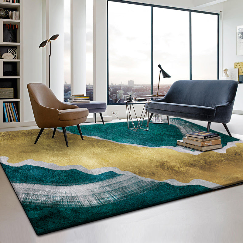 Multicolor Geometric Printed Rug Cotton Blend Novelty Area Carpet Non-Slip Backing Pet Friendly Indoor Rug for Parlor - Yellow-Green - Clearhalo - 'Area Rug' - 'Rug' - 2464460