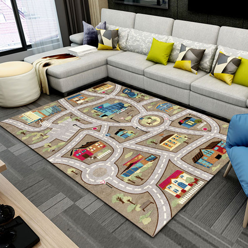 Cute Car Printed Rug Multi Color Cotton Blend Area Carpet Non-Slip Stain-Resistant Easy Care Indoor Rug for Kids