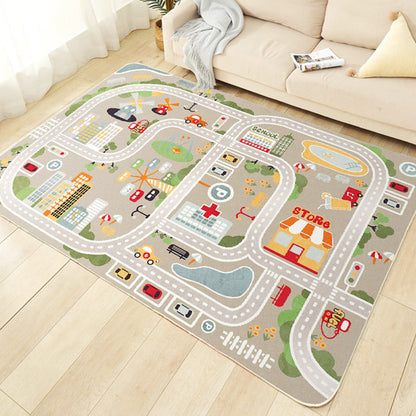 Cute Car Printed Rug Multi Color Cotton Blend Area Carpet Non-Slip Stain-Resistant Easy Care Indoor Rug for Kids