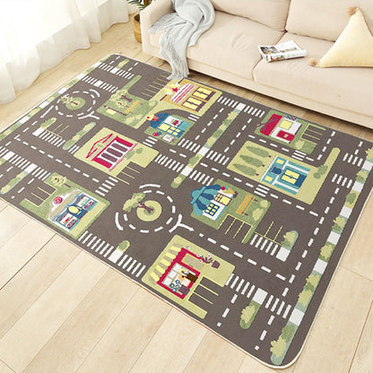 Cute Car Printed Rug Multi Color Cotton Blend Area Carpet Non-Slip Stain-Resistant Easy Care Indoor Rug for Kids