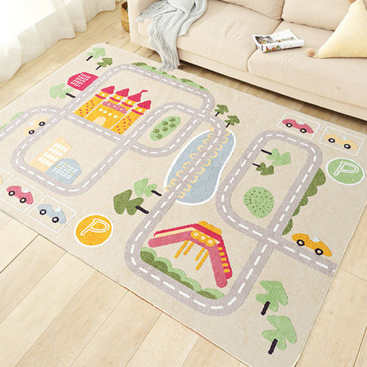 Cute Car Printed Rug Multi Color Cotton Blend Area Carpet Non-Slip Stain-Resistant Easy Care Indoor Rug for Kids