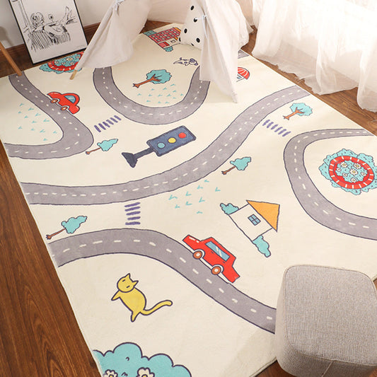 Nordic Childrens Room Rug Multi Color Car Patterned Indoor Rug Cotton Blend Non-Slip Easy Care Area Carpet