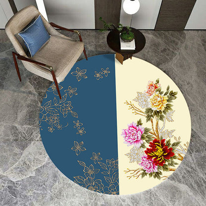 Asian Printed Rug Multi Colored Sythetics Area Carpet Non-Slip Backing Pet Friendly Easy Care Indoor Rug for Decoration - Light Blue-Yellow - Clearhalo - 'Area Rug' - 'Rug' - 2480317