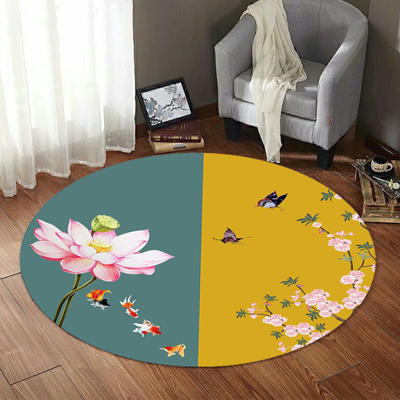 Asian Printed Rug Multi Colored Sythetics Area Carpet Non-Slip Backing Pet Friendly Easy Care Indoor Rug for Decoration - Yellow - Clearhalo - 'Area Rug' - 'Rug' - 2480318