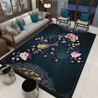 Multi-Colored Oriental Rug Cotton Blend Patterned Area Carpet Non-Slip Backing Pet Friendly Indoor Rug for Parlor - Black - Clearhalo - 'Area Rug' - 'Rug' - 2480326