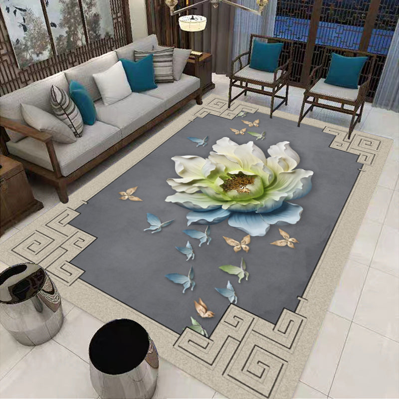 Multi-Colored Oriental Rug Cotton Blend Patterned Area Carpet Non-Slip Backing Pet Friendly Indoor Rug for Parlor - Grey - Clearhalo - 'Area Rug' - 'Rug' - 2480328