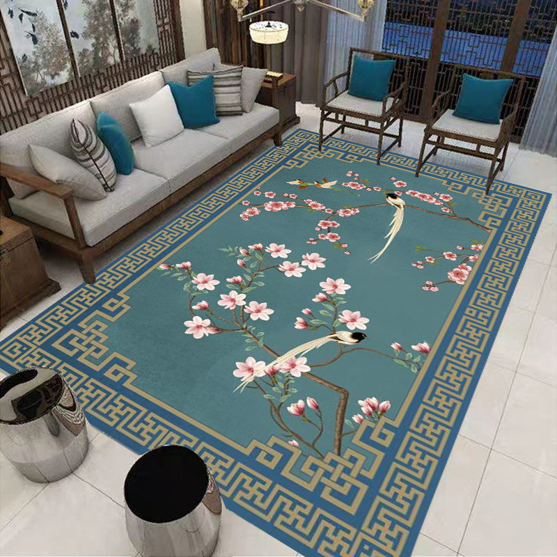 Multi-Colored Oriental Rug Cotton Blend Patterned Area Carpet Non-Slip Backing Pet Friendly Indoor Rug for Parlor - Blue-Green - Clearhalo - 'Area Rug' - 'Rug' - 2480331