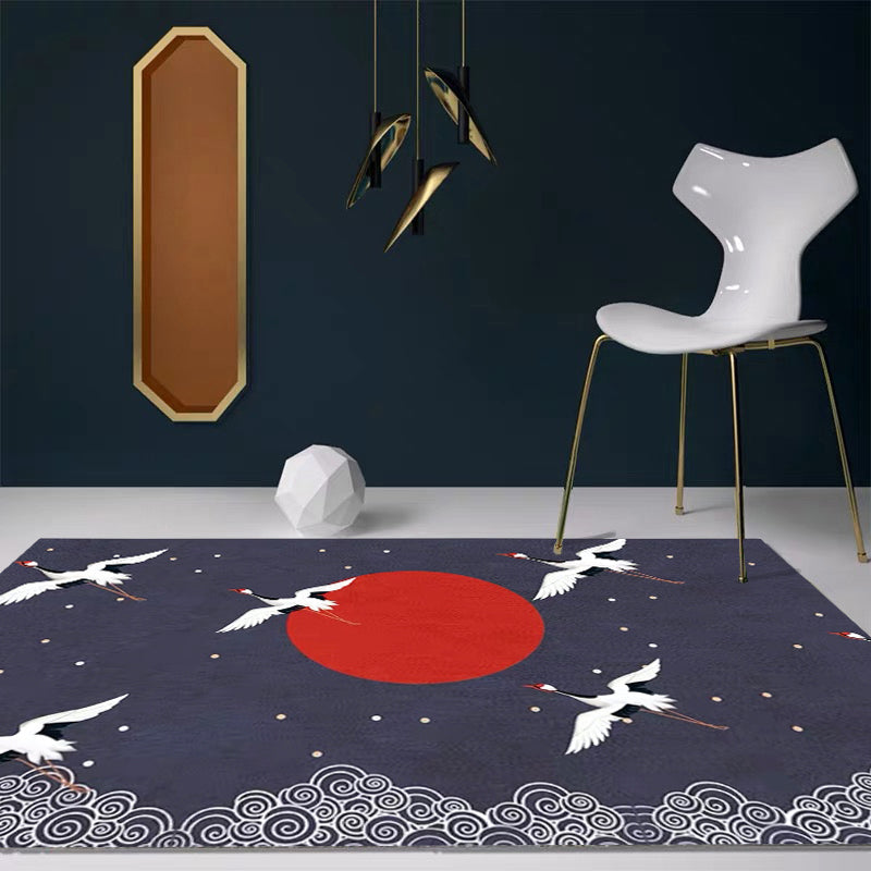 Nordic Crane Patterned Rug Multi-Color Synthetics Area Carpet Pet Friendly Easy Care Stain-Resistant Rug for Room