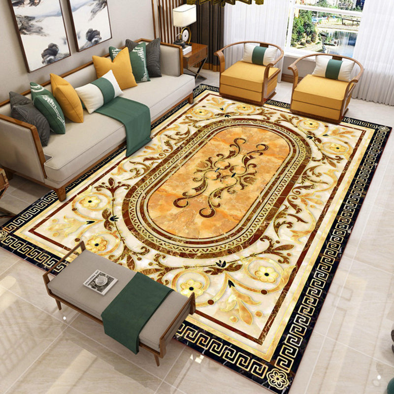 Trendy Living Room Rug Multicolor Flower Printed Area Carpet Synthetics Non-Slip Backing Stain-Resistant Indoor Rug Yellow Clearhalo 'Area Rug' 'Modern' 'Rugs' Rug' 2480820