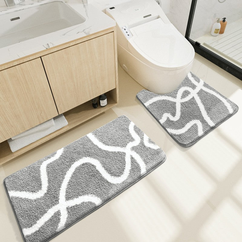 Feblilac Gray Geometric Pattern Tufted Bathroom Mat Toilet U-Shaped Floor Mat - view 2