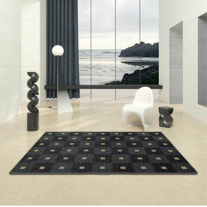 Feblilac Rectangular Square Geometric Pattern Living Room Wool Carpet