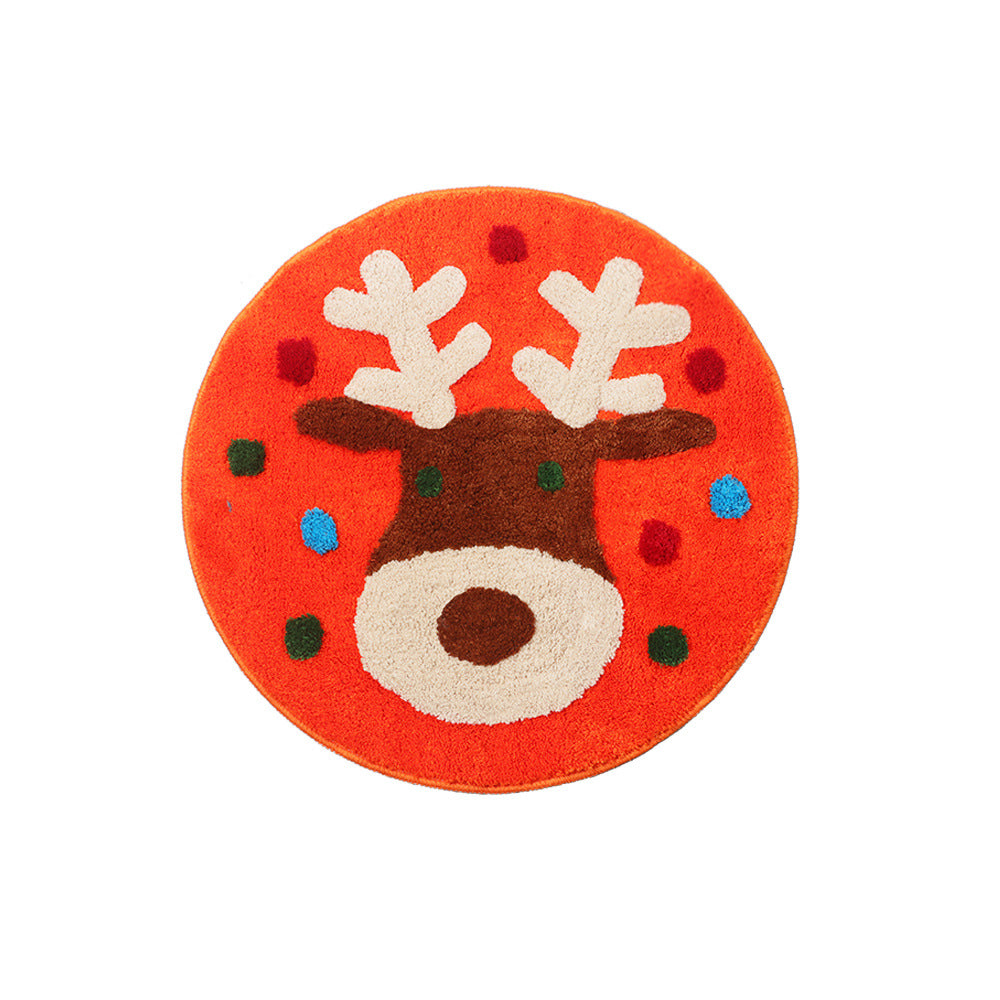 Feblilace Round Merry Christmas Reindeer ELK Green/Blue Ground Bath Mat - Feblilac® Mat