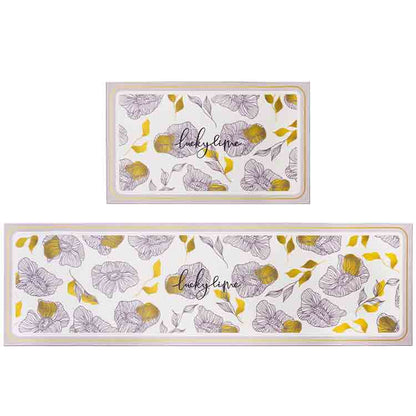 Flower and Yellow Leaves Kitchen Mat
