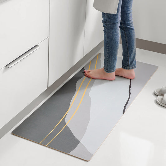 Feblilac Grey Abstract Mountain Wave PVC Leather Kitchen Mat - Feblilac® Mat