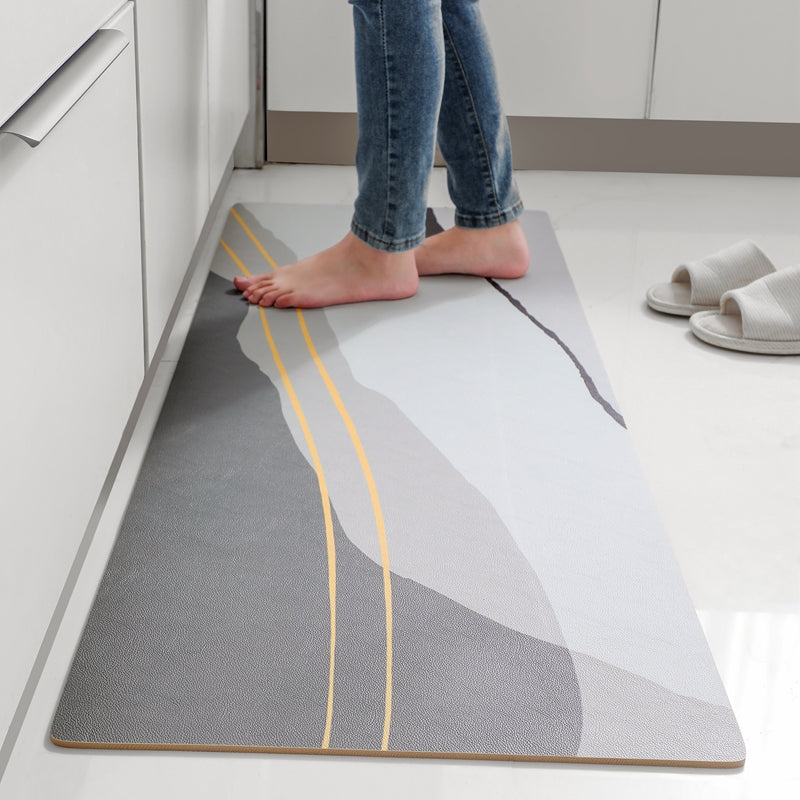 Feblilac Grey Abstract Mountain Wave PVC Leather Kitchen Mat - Feblilac® Mat