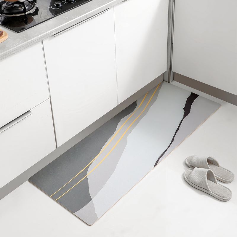Feblilac Grey Abstract Mountain Wave PVC Leather Kitchen Mat - Feblilac® Mat