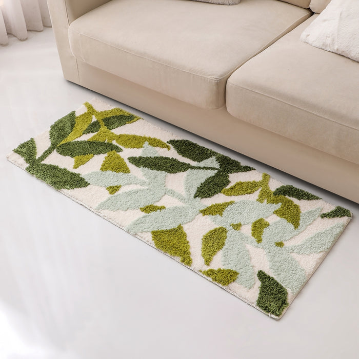Feblilac Green Leaves Bath Mat, Multiple Sized Floral Non Slip Bathmat ...