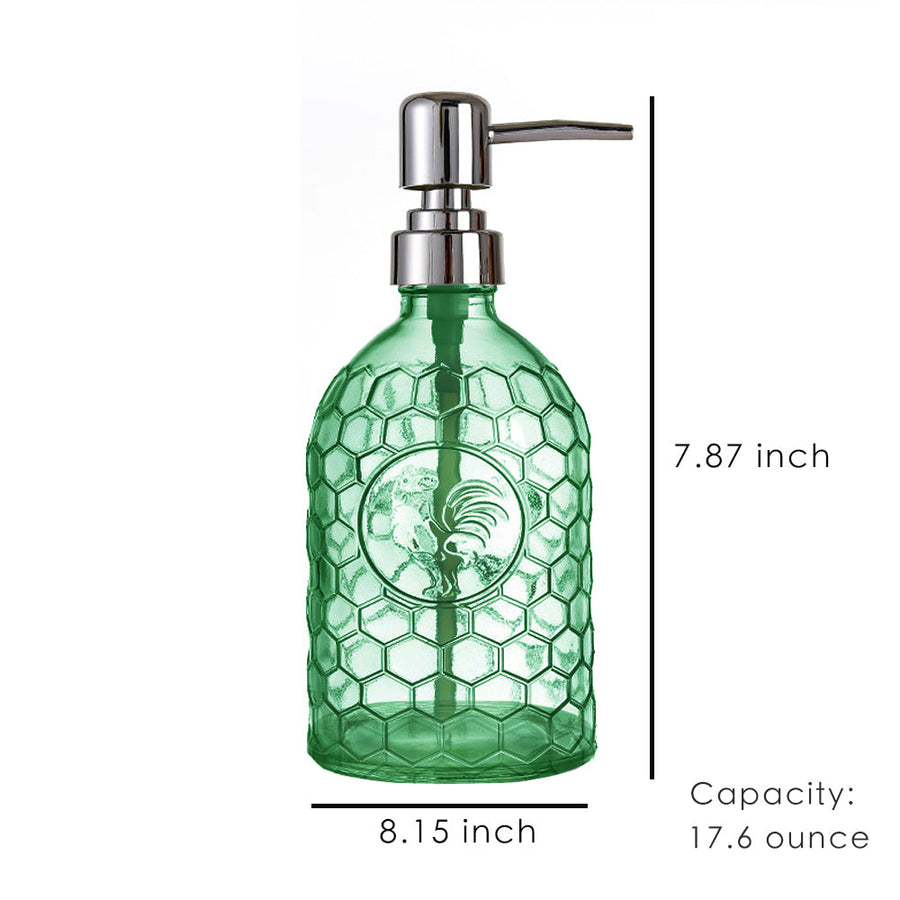 Glass Soap Dispenser, Green Rooster Pump Bottle, 500ml/17.6 oz - view 2
