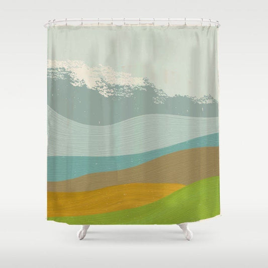 Green and Blue Mountain Shower Curtain