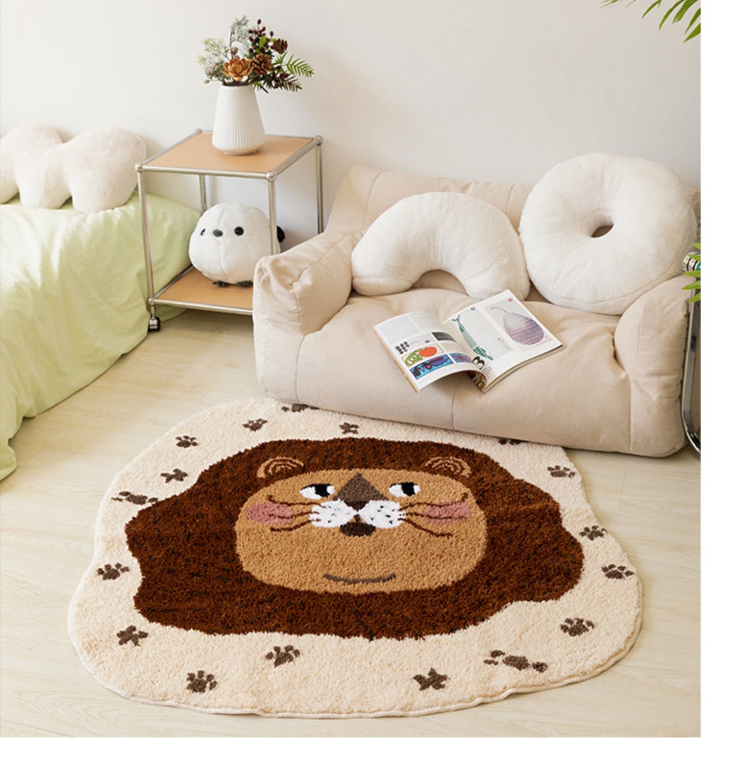 Cartoon Lion Area Mat, Cute Cartoon Animal Mat for Kid's Room, Living Room Area Carpet, 43x43 inches - Feblilac® Mat