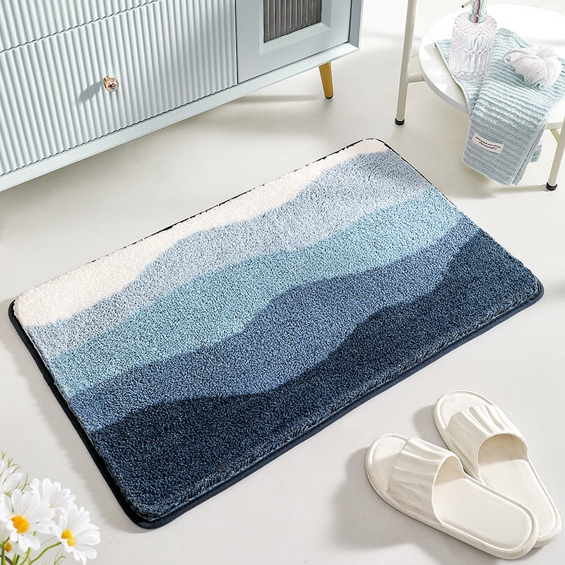 Feblilac Abstract Blue Wave Ocean Bath Mat Green Mountain Rug - view 14
