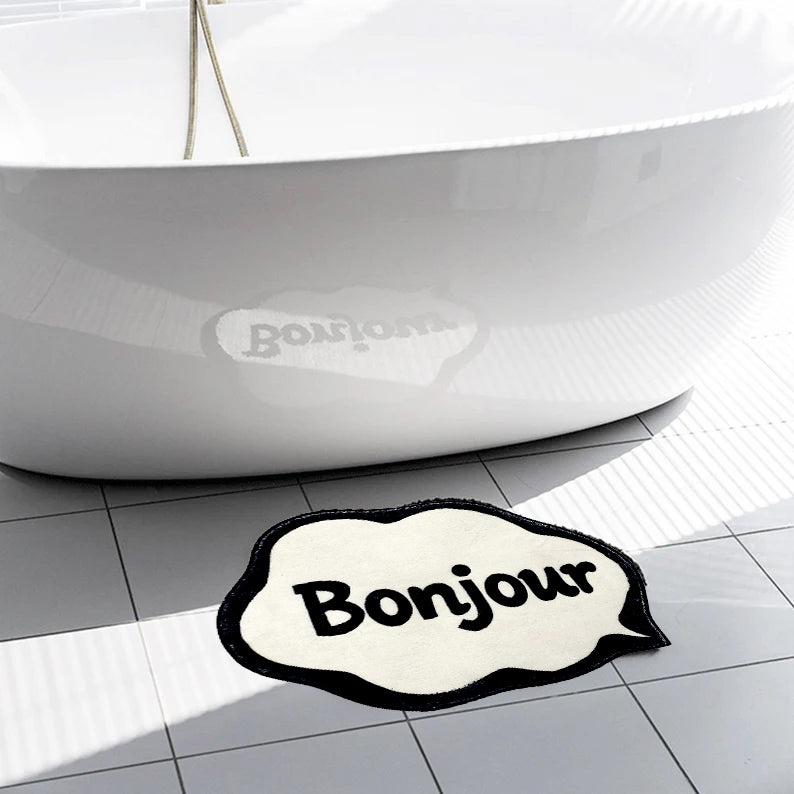 Feblilac Black and White Bonjour Bath Mat - Feblilac® Mat
