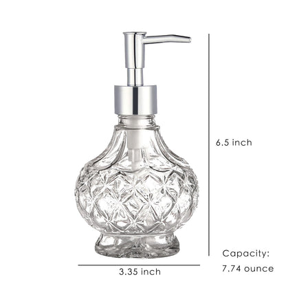 Clear Glass Soap Dispenser, Lantern-Shape Glass Pump Bottle, 7.74oz or 220ml